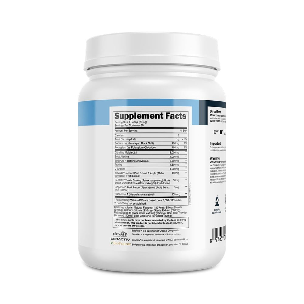 Transparent Labs Stim-Free Pre-Workout Tropical Punch container on a colorful flat lay.