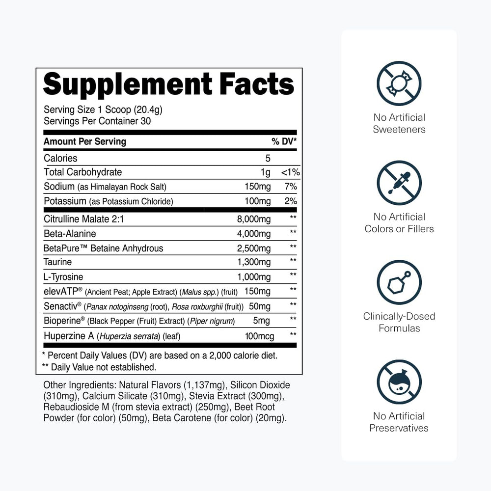 Transparent Labs Stim-Free Pre-Workout Tropical Punch label emphasizing full ingredient transparency.