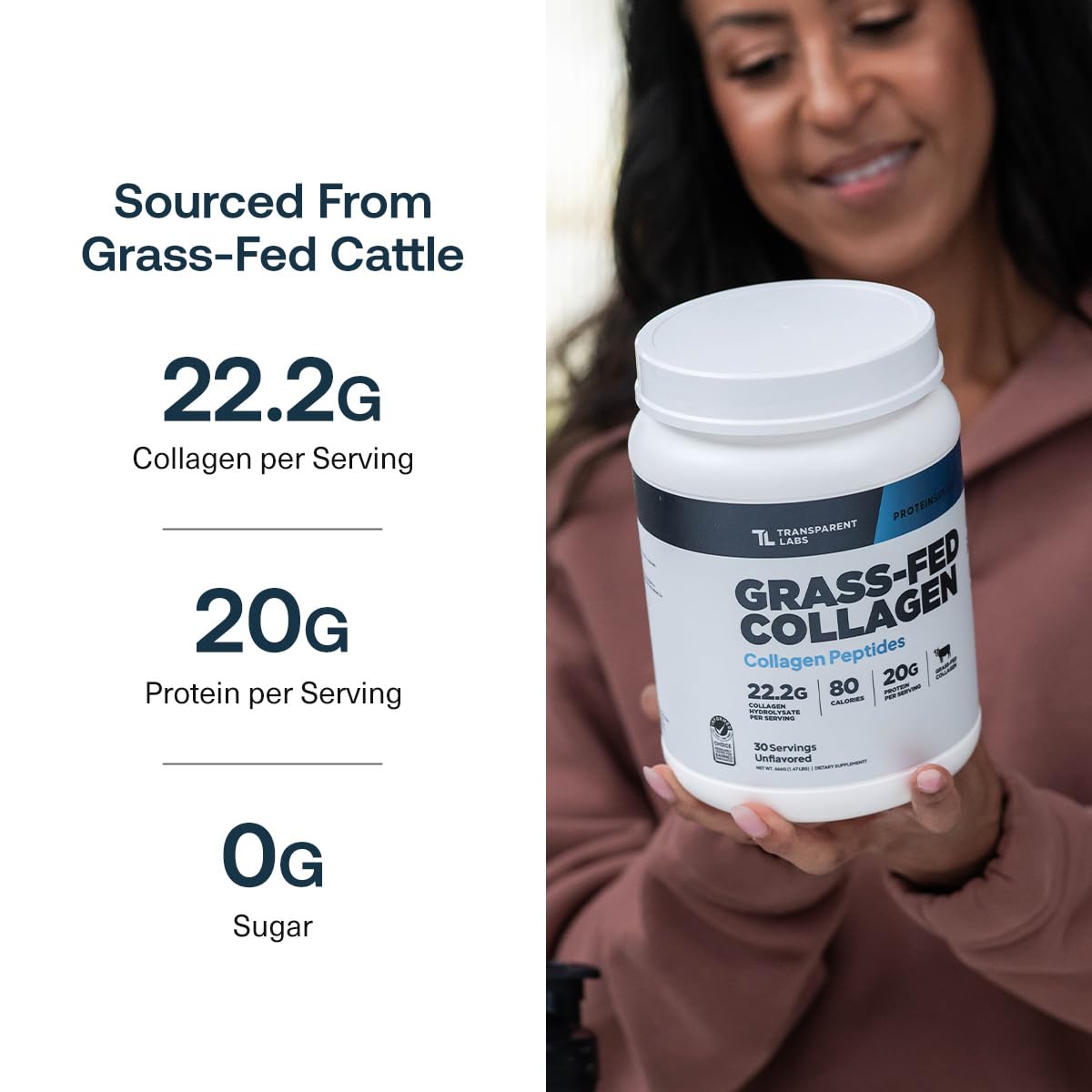 Transparent Labs unflavored collagen powder companion for versatile mixing without altering taste.