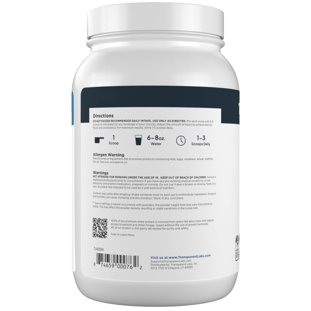 Transparent Labs whey protein isolate box beside a measuring scoop for precise dosing
