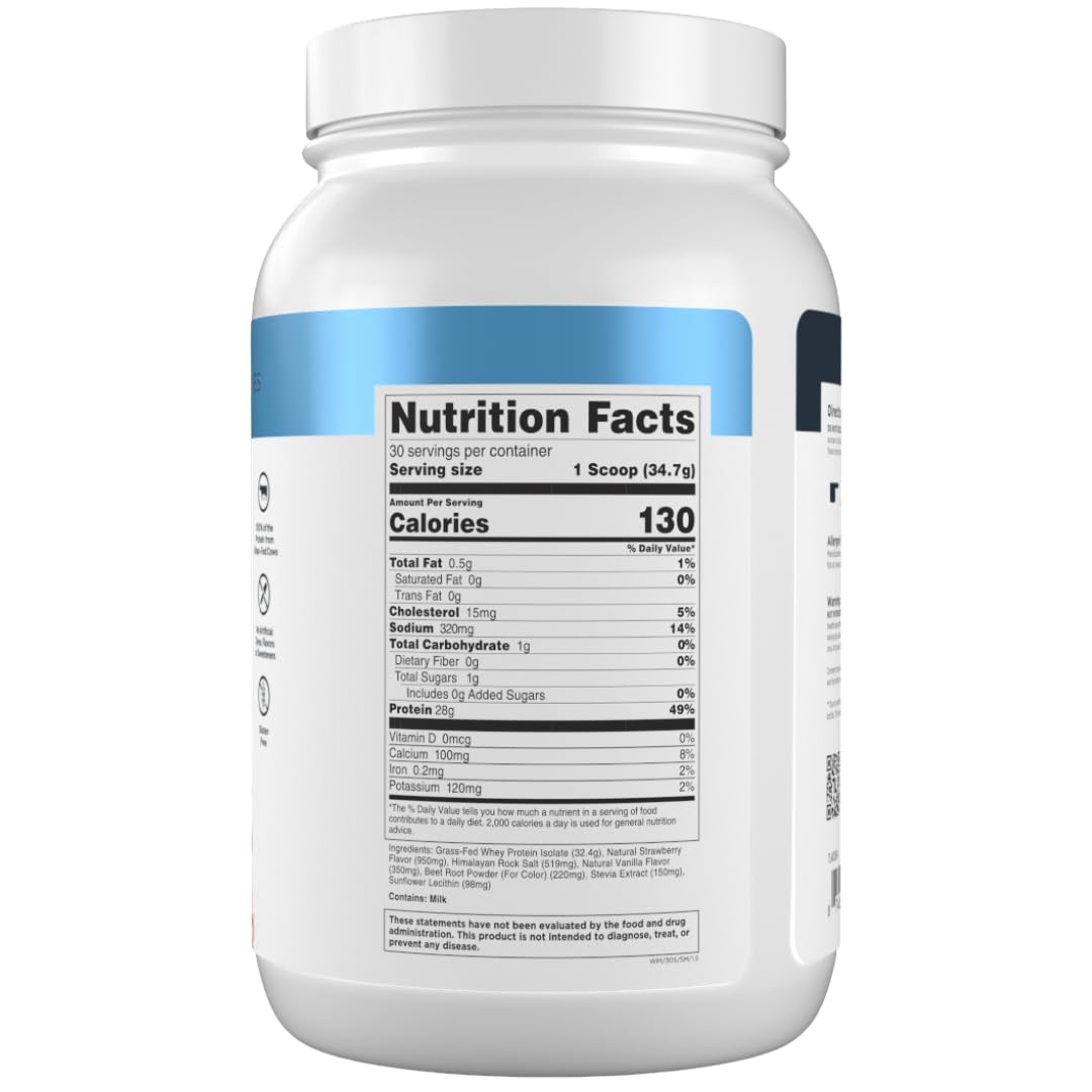 Transparent Labs strawberry milkshake whey protein isolate in a glass with fruit
