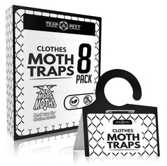 TRAP A PEST 8-pack traps box demonstrates non-toxic closet protection for clothes.