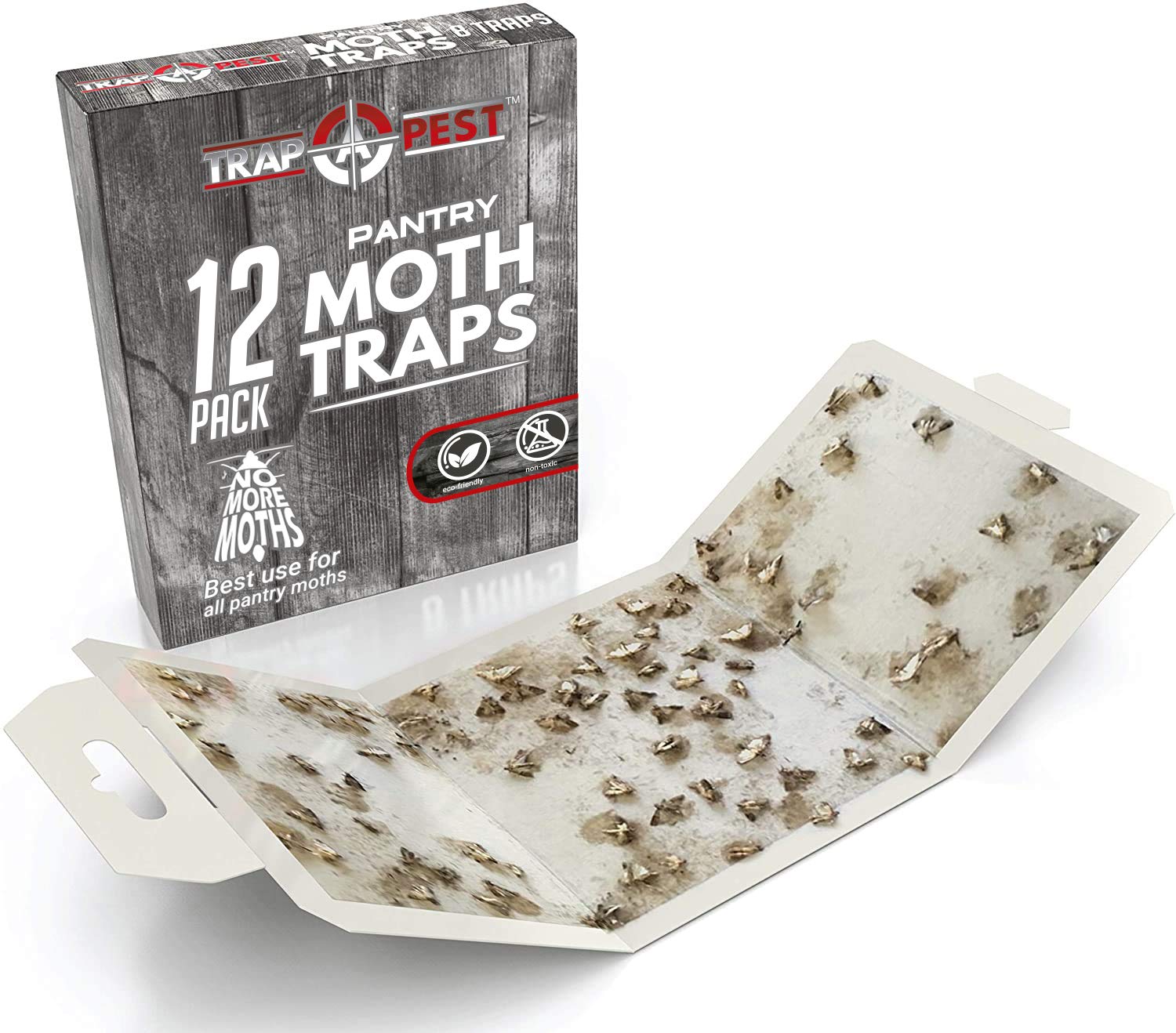 TRAP A PEST glue trap closeup with pheromone lure demonstrates targeted food moth capture