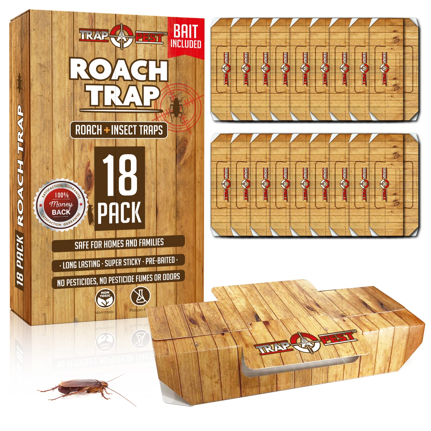 TRAP A PEST roach trap indoor sticky 18-pack front view for quick pest capture.