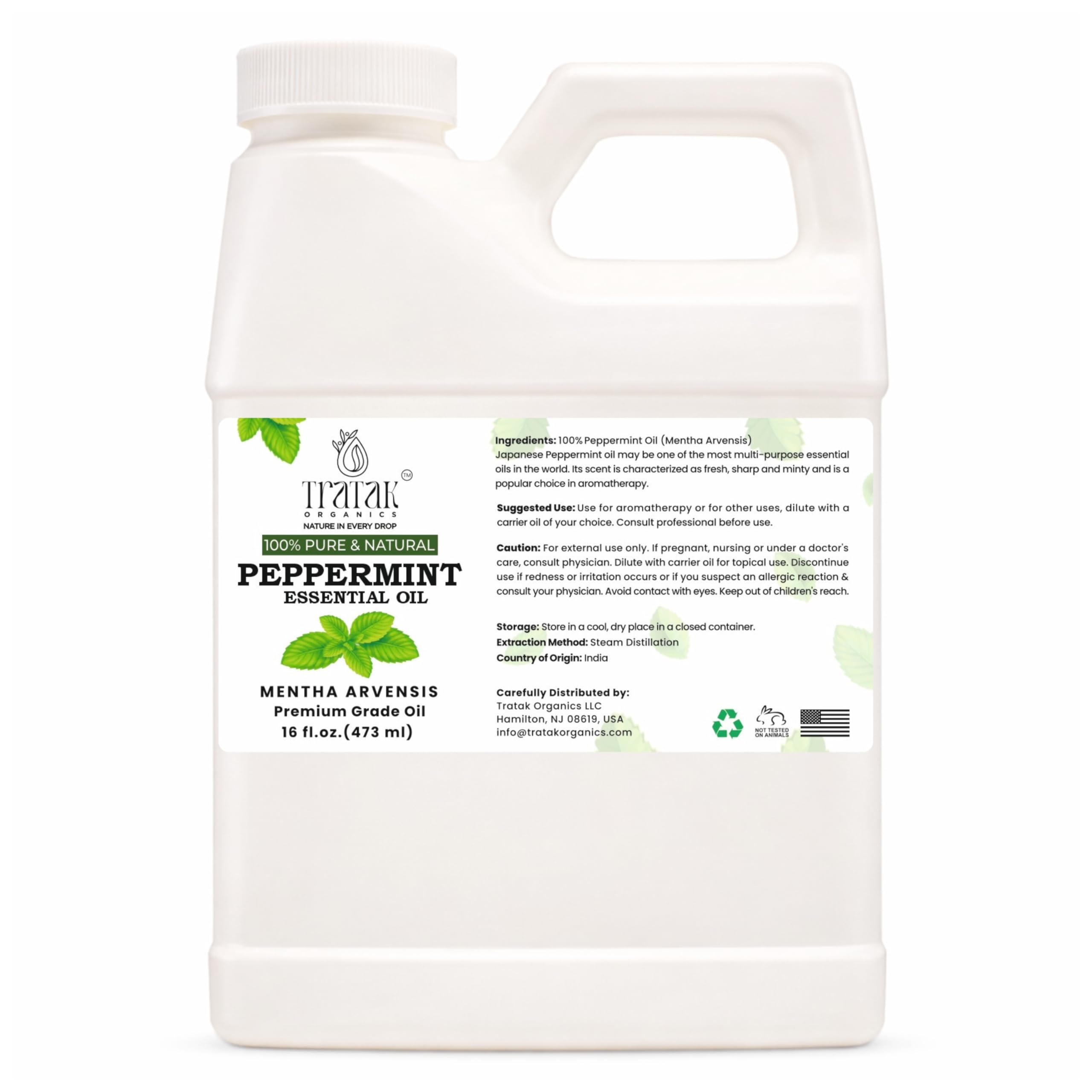 TRATAK ORGANICS peppermint oil 16 oz bottle for diffusers and blends