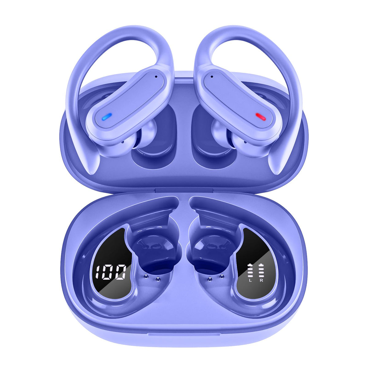 TRAUSI wireless earbuds in case showing instant pairing for quick setup