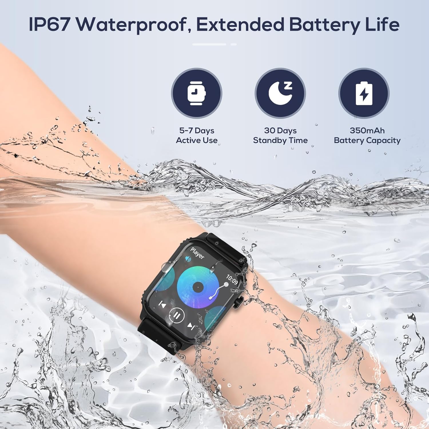 TRAUSI Smartwatch features IP67 waterproofing for splashes, sweat, and rain.
