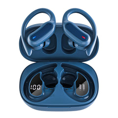 TRAUSI wireless earbuds in blue case, front view, ideal travel charging solution.