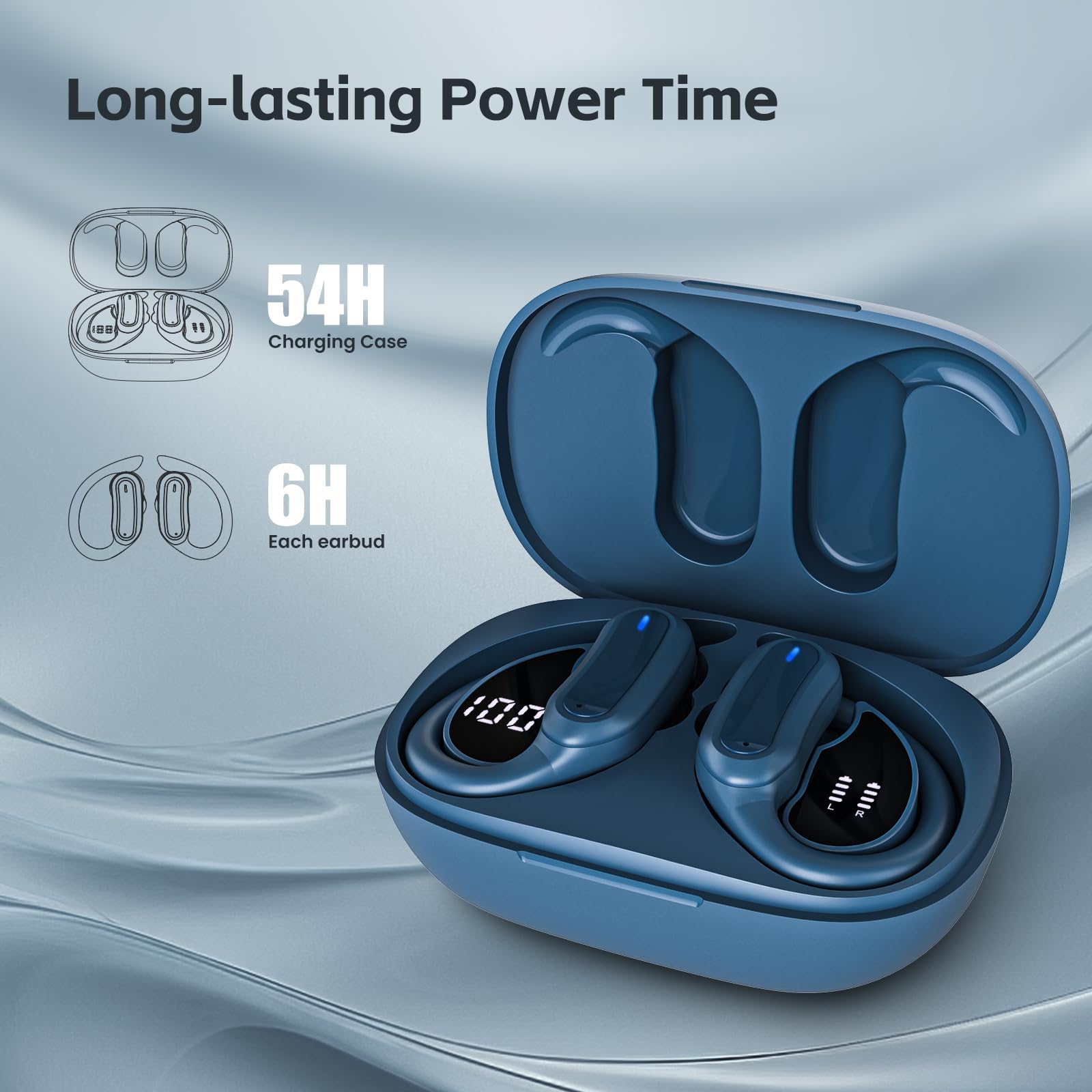 TRAUSI wireless earbuds in blue, in-ear fit for workouts and daily use.