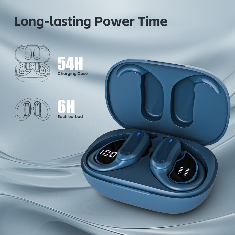 TRAUSI wireless earbuds in blue, in-ear fit for workouts and daily use.