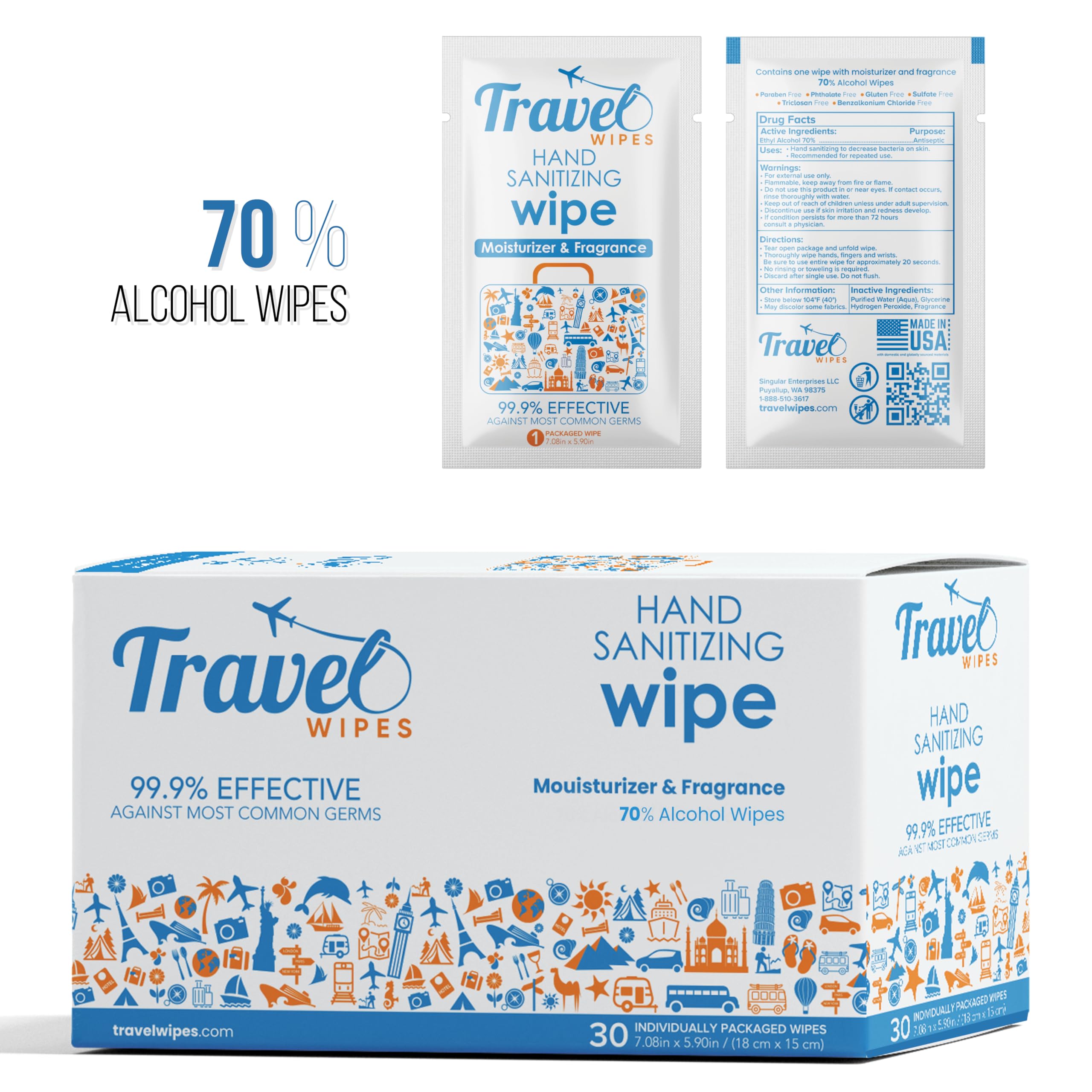 Travel Wipes fresh citrus scent for a refreshing cleanse.