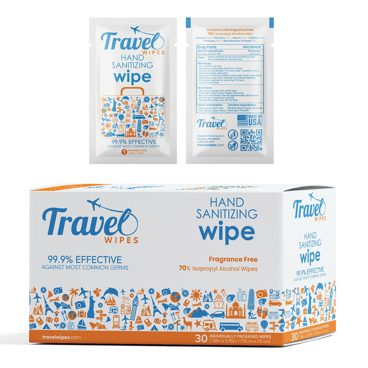 Travel Wipes hand sanitizing compact pack for on-the-go cleansing