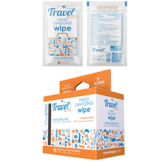 Travel Wipes hand sanitizing wipes in a 15-count individually wrapped pack for on-the-go cleanliness