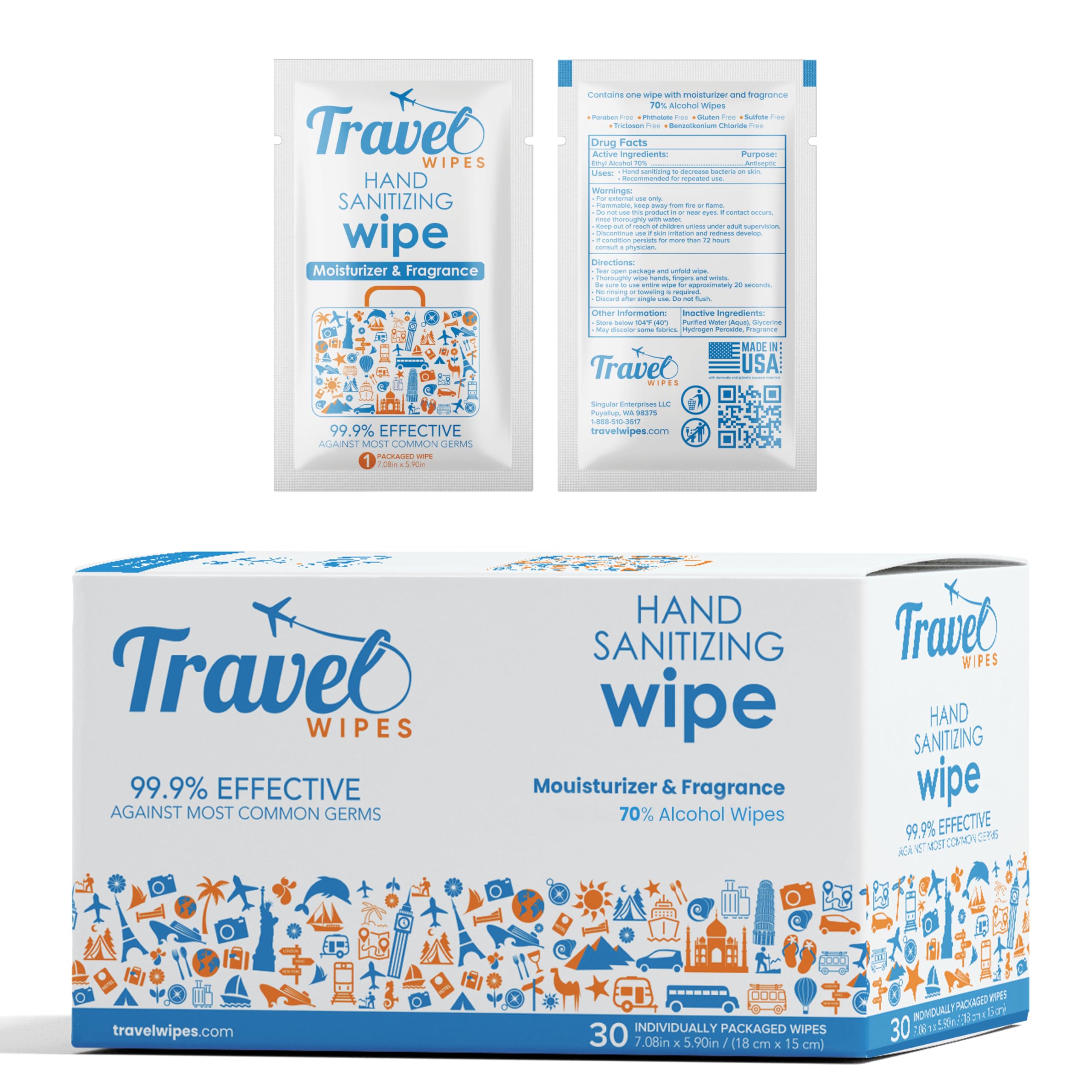 Travel Wipes individually wrapped pack for on-the-go hygiene.