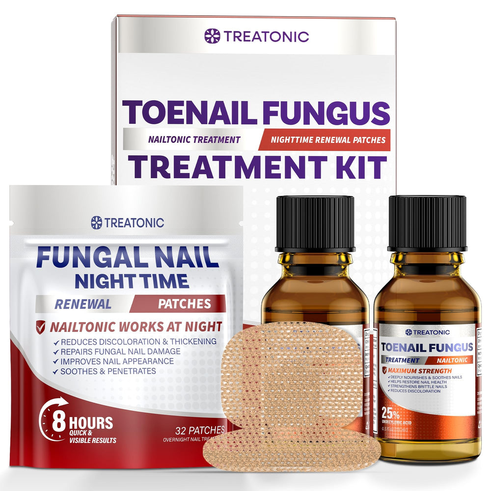 Treatonic liquid bottle closeup for daytime nail care with 25% undecylenic acid.