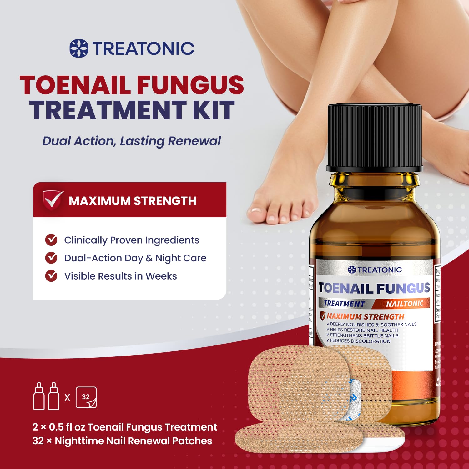 Treatonic nighttime patches pack shown for overnight nail repair.