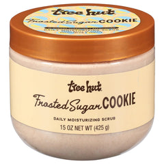 Tree Hut Frosted Sugar Cookie Scrub jar with creamy exfoliating texture for smooth, hydrated skin daily
