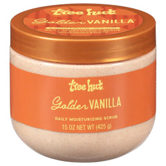 Tree Hut Golden Vanilla Scrub jar close-up showing foamy texture for daily exfoliation