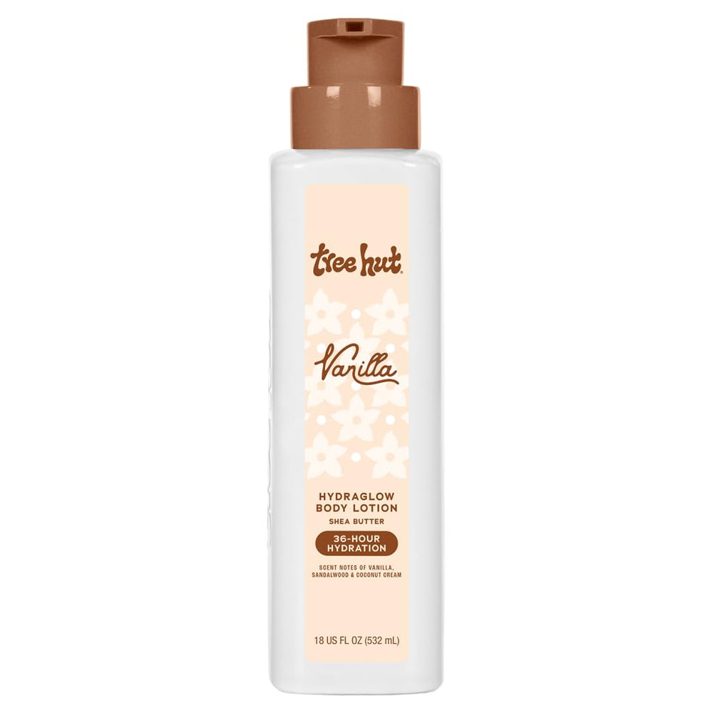 Tree Hut Hydraglow vanilla-lotion-cream demonstrates deep hydration with a cozy scent.