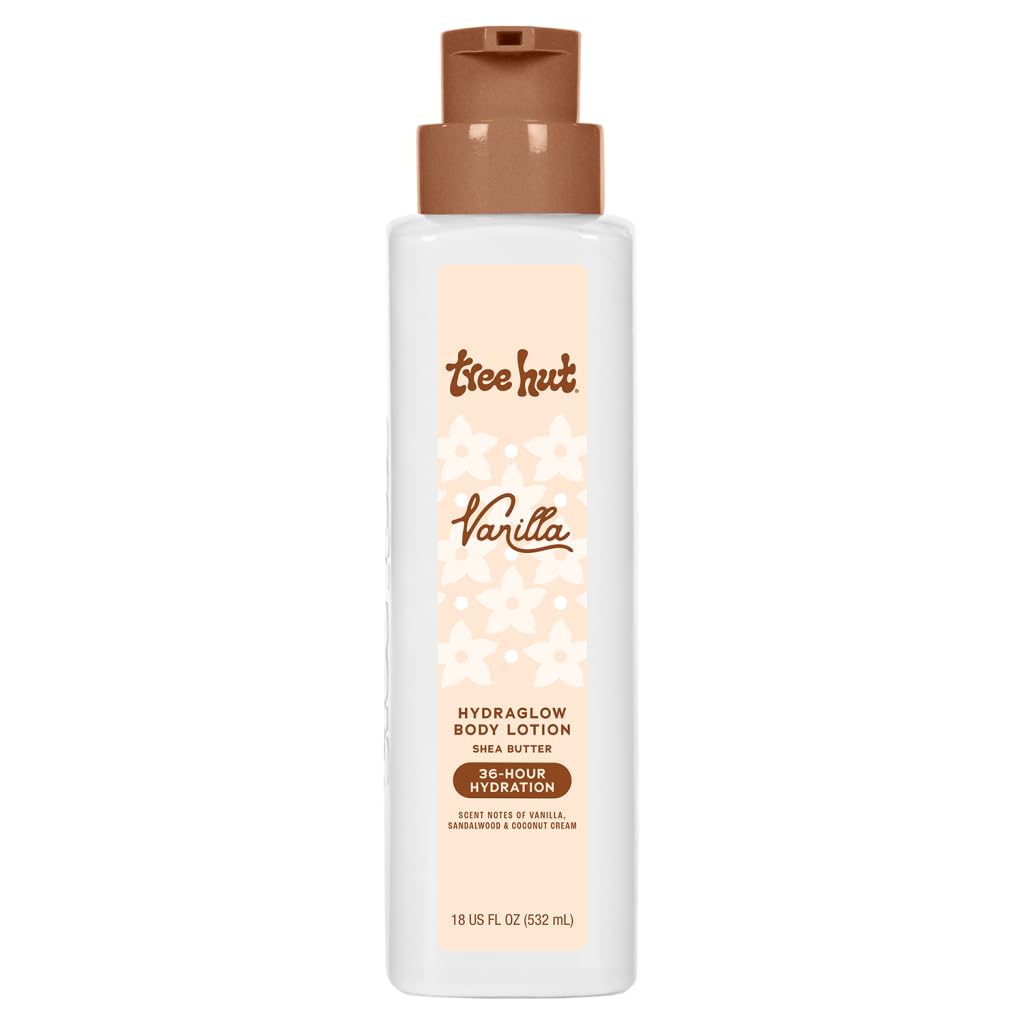 Tree Hut Hydraglow vanilla-lotion-cream demonstrates deep hydration with a cozy scent.