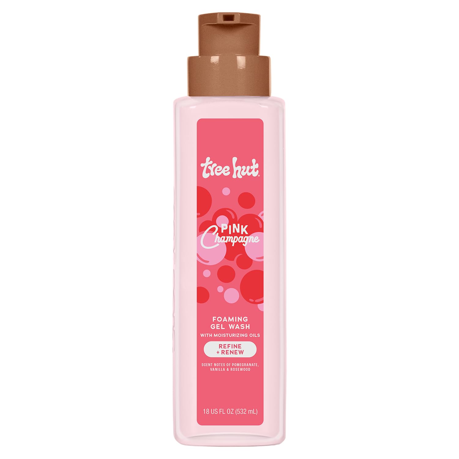 Tree Hut Pink Champagne bottle with pump for mess-free daily cleansing