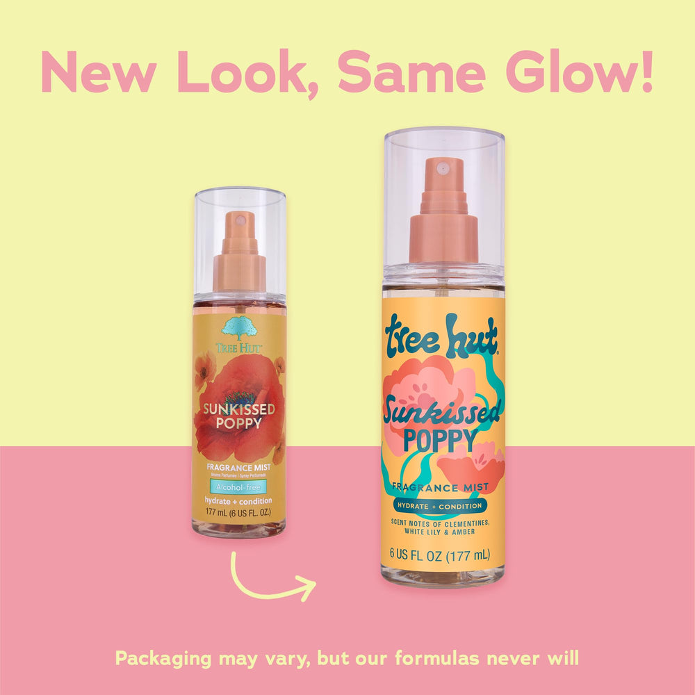 Tree Hut Sunkissed Poppy mist demonstrates hydrating spray with no alcohol.