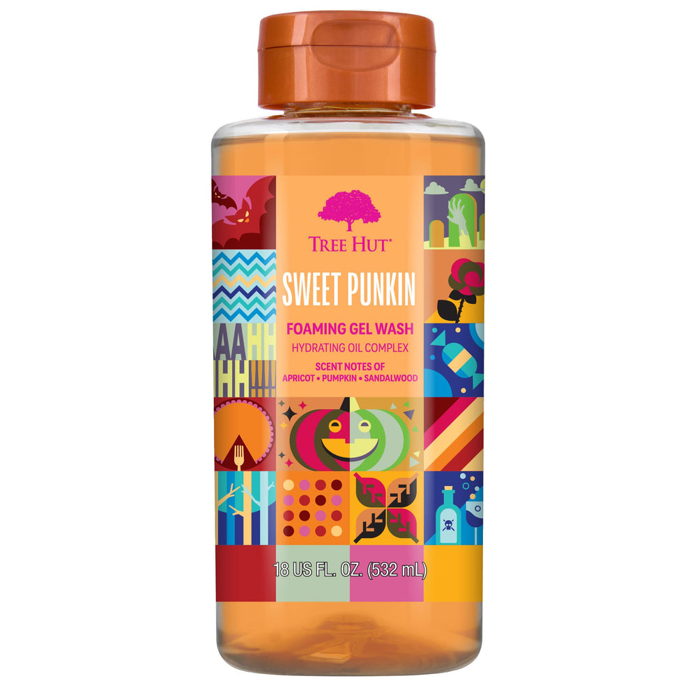 Tree Hut Sweet Pumpkin Wash bottle front with fall edition packaging for nourished skin