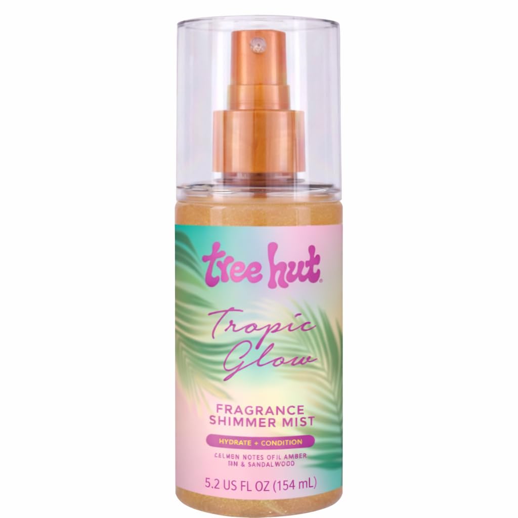 Tree Hut Tropic Glow Mist bottle showing a shimmering finish for radiant skin