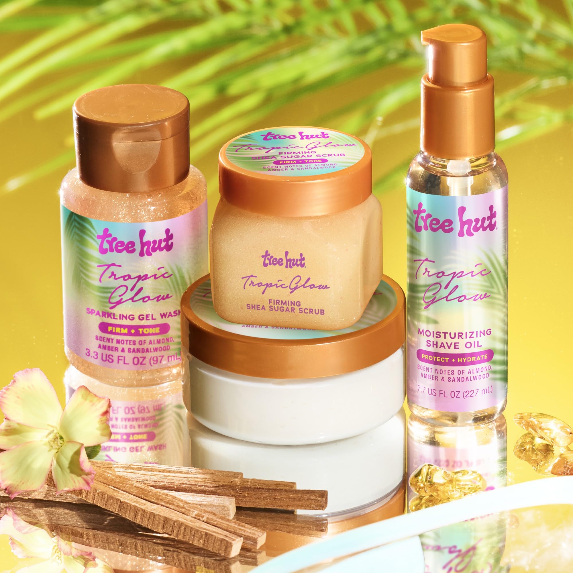 Tree Hut Tropic Glow travel-size bottles ideal for trips and gym bags.