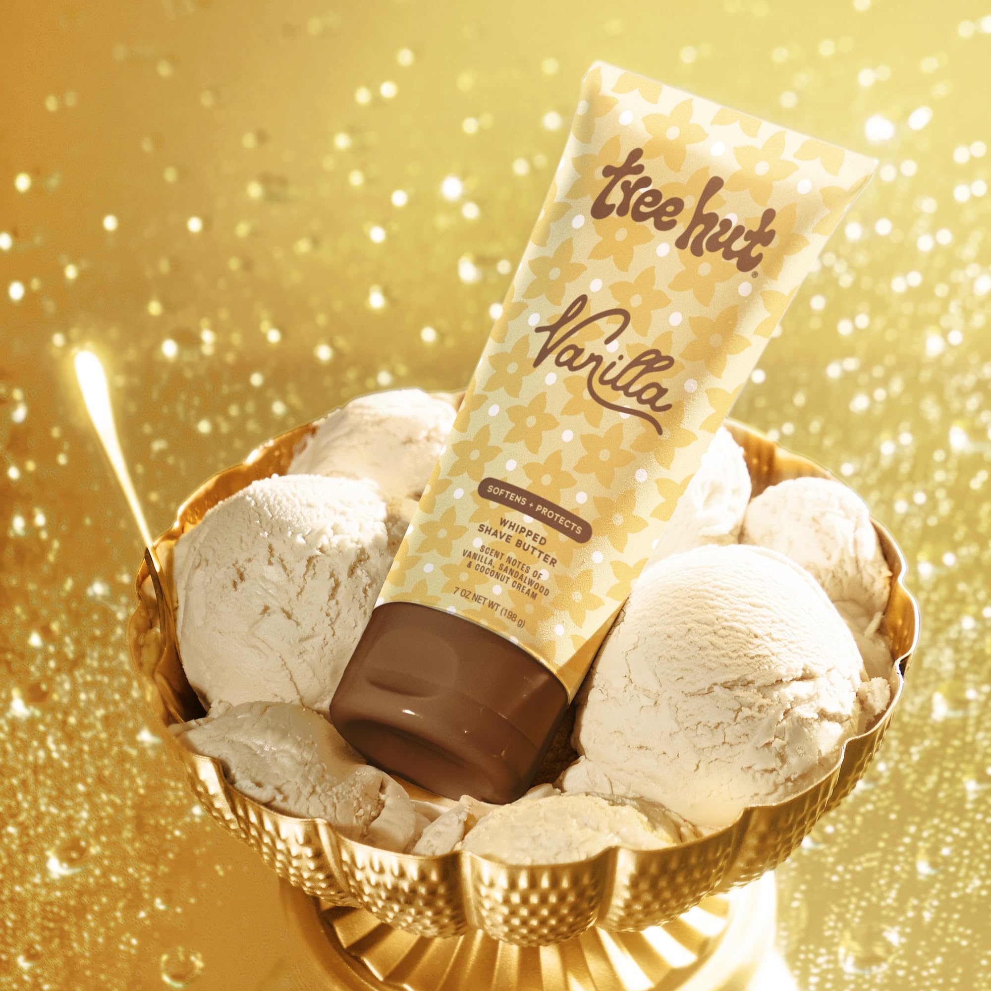 Tree Hut Vanilla scent notes of vanilla sandalwood and coconut cream.