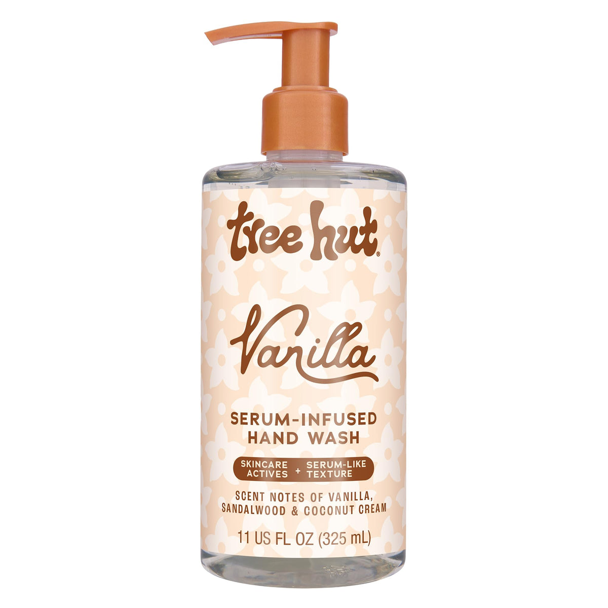 Tree Hut Vanilla Serum Hand Wash bottle with pump for easy use and lasting hydration.
