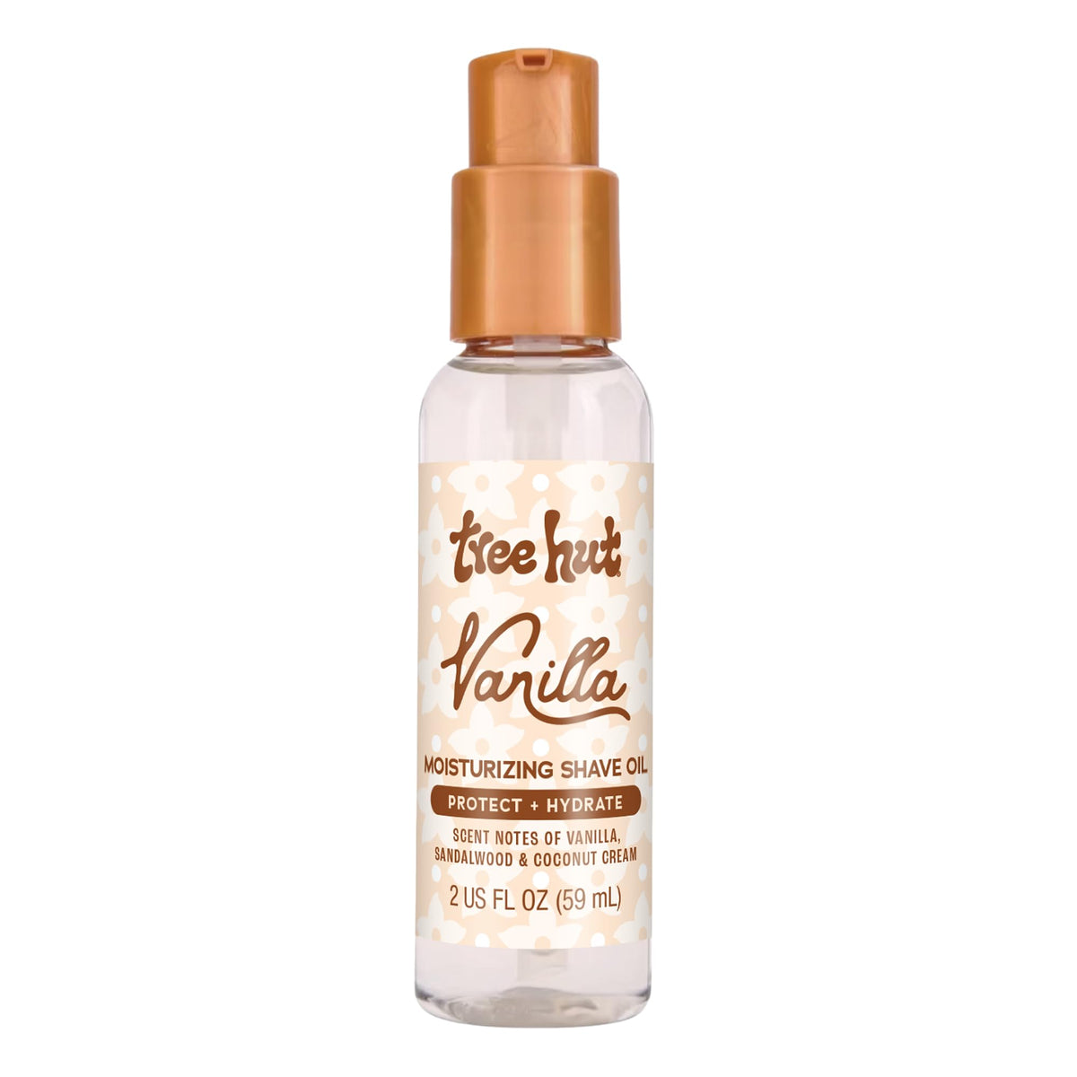 Tree Hut Vanilla Travel Shave Oil bottle offers smooth glide for on-the-go shaving.