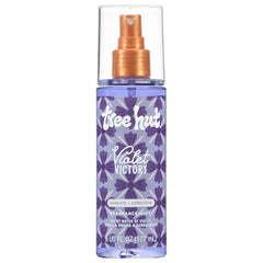 Tree Hut Violet Victory fragrance mist bottle with lavender label for versatile hair and body use.