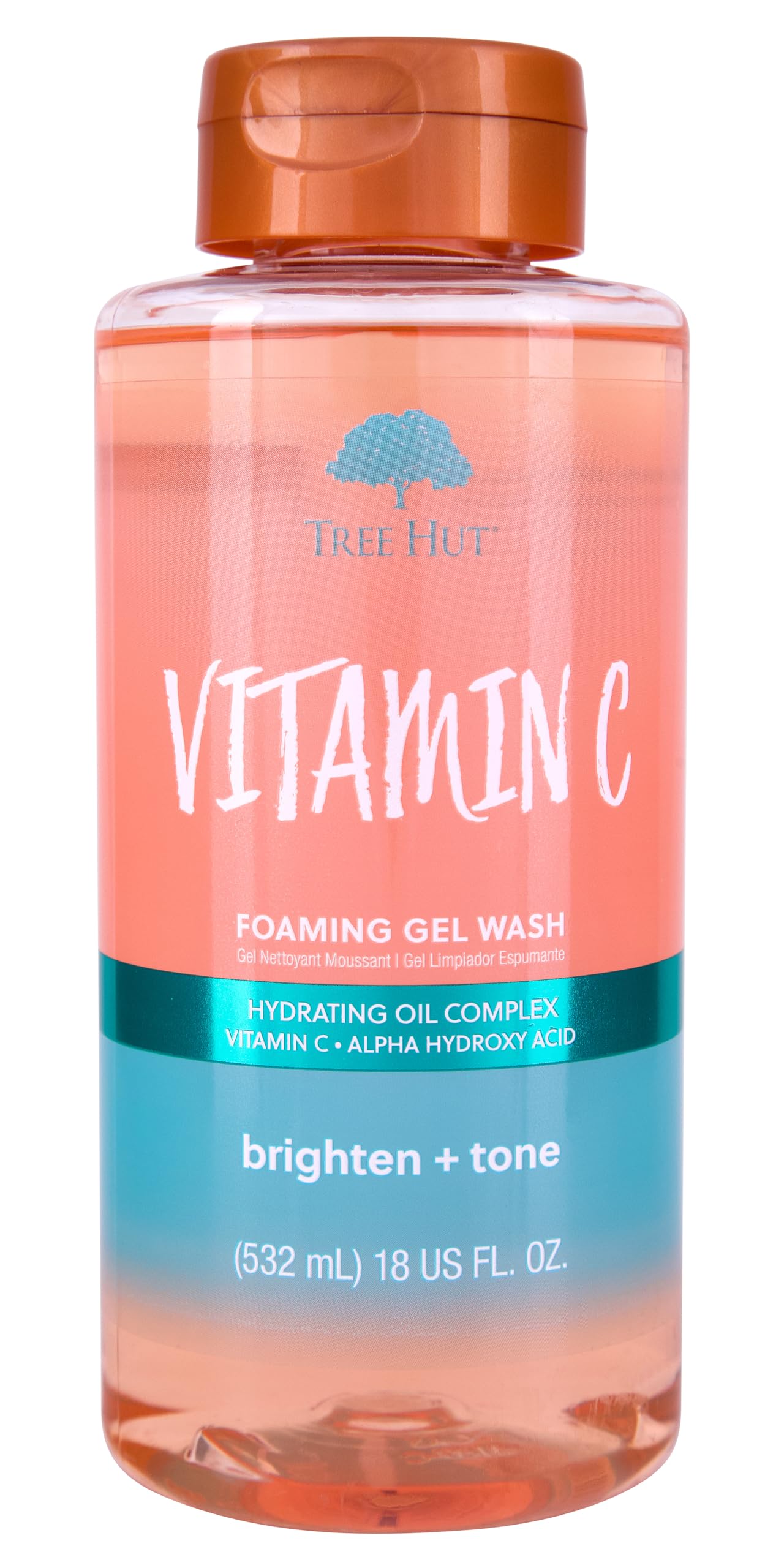 Tree Hut Vitamin C Wash bottle pour highlights citrus scent and refreshing cleanse.