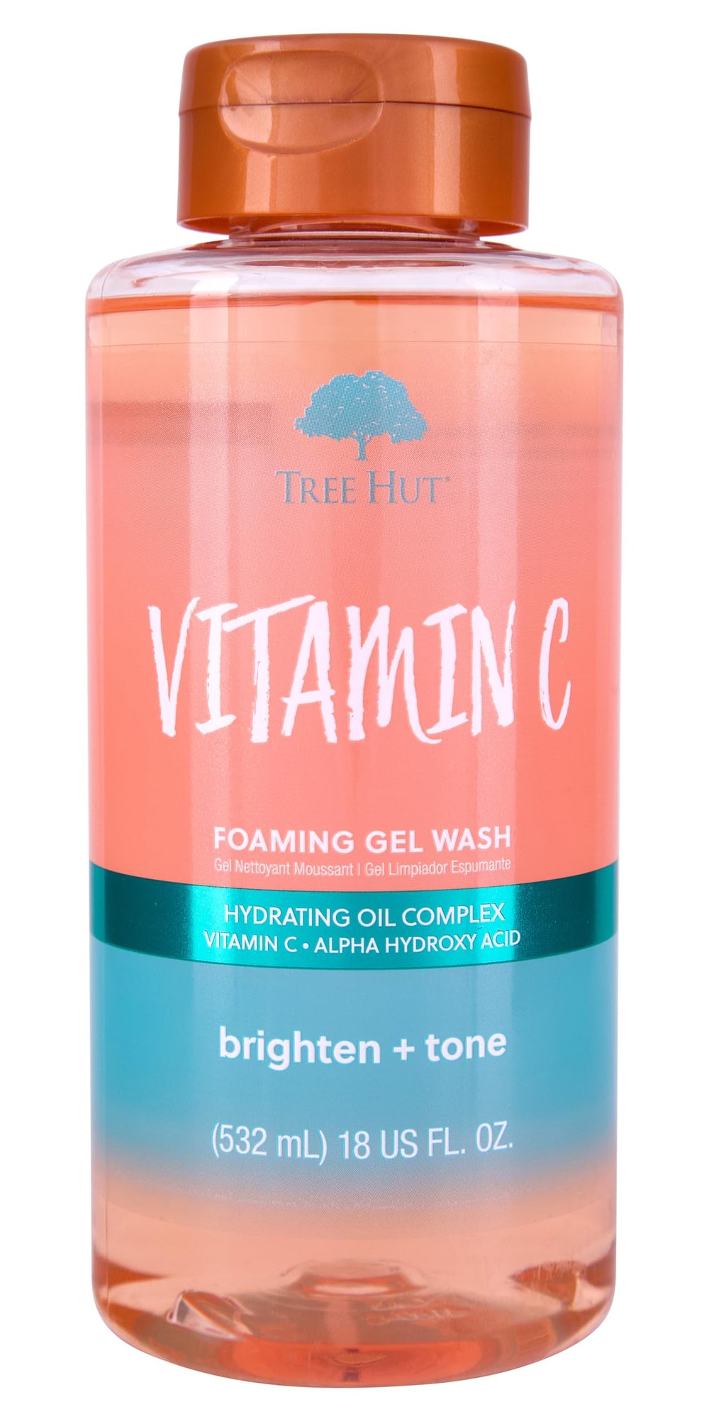 Tree Hut Vitamin C Wash bottle pour highlights citrus scent and refreshing cleanse.