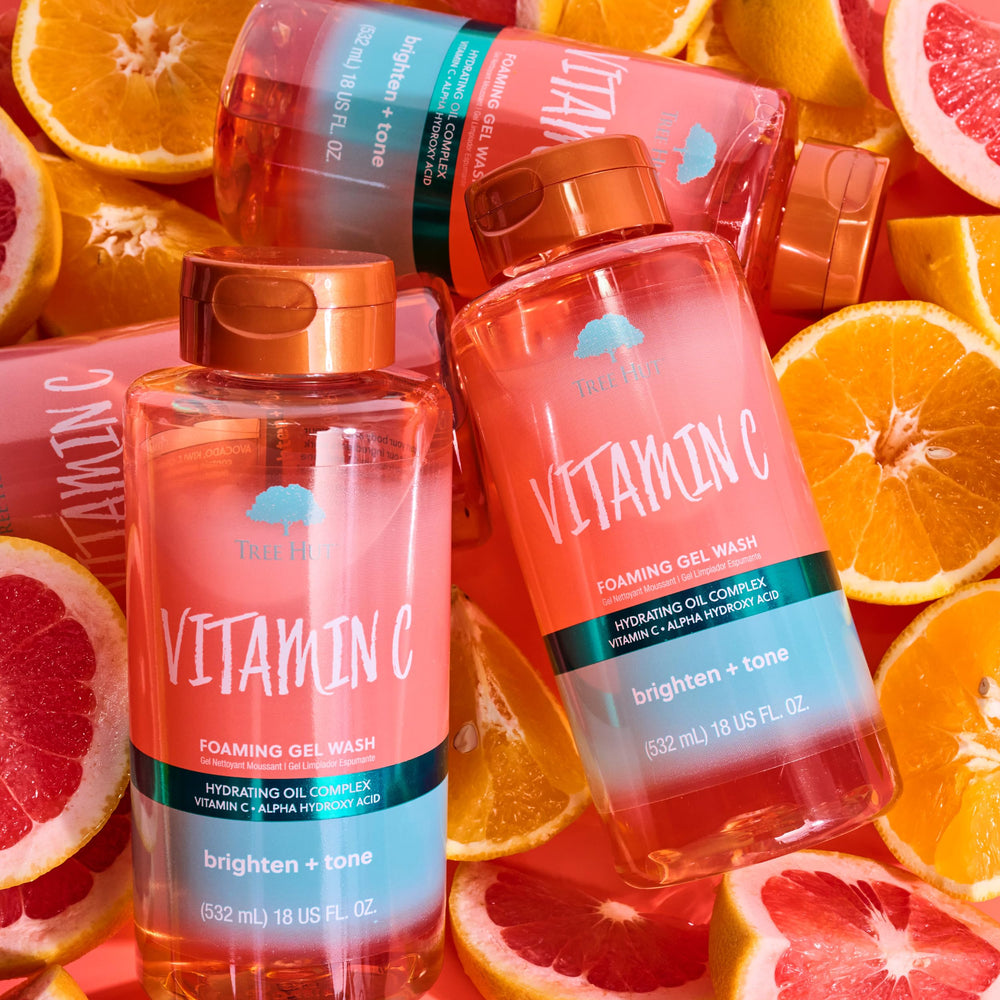 Tree Hut Vitamin C Wash ingredients avocado kiwi orange oils provide hydration.