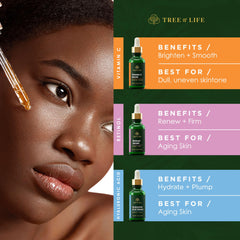 Tree of Life hyaluronic acid serum bottle close-up for deep hydration.