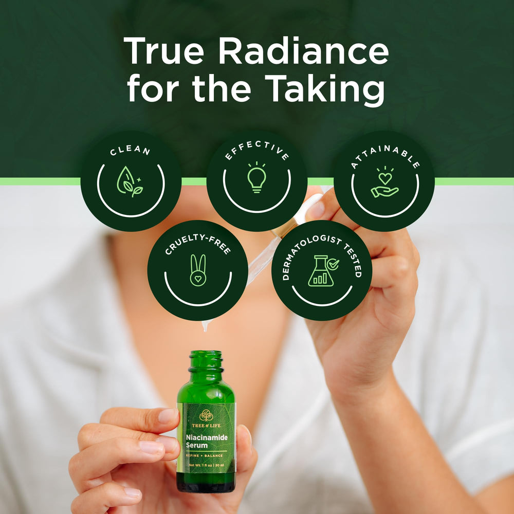 Tree of Life Niacinamide Serum for sensitive skin demonstrates gentle care.