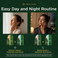 Tree of Life retinol serum bottle close-up emphasizing smoothing of fine lines.