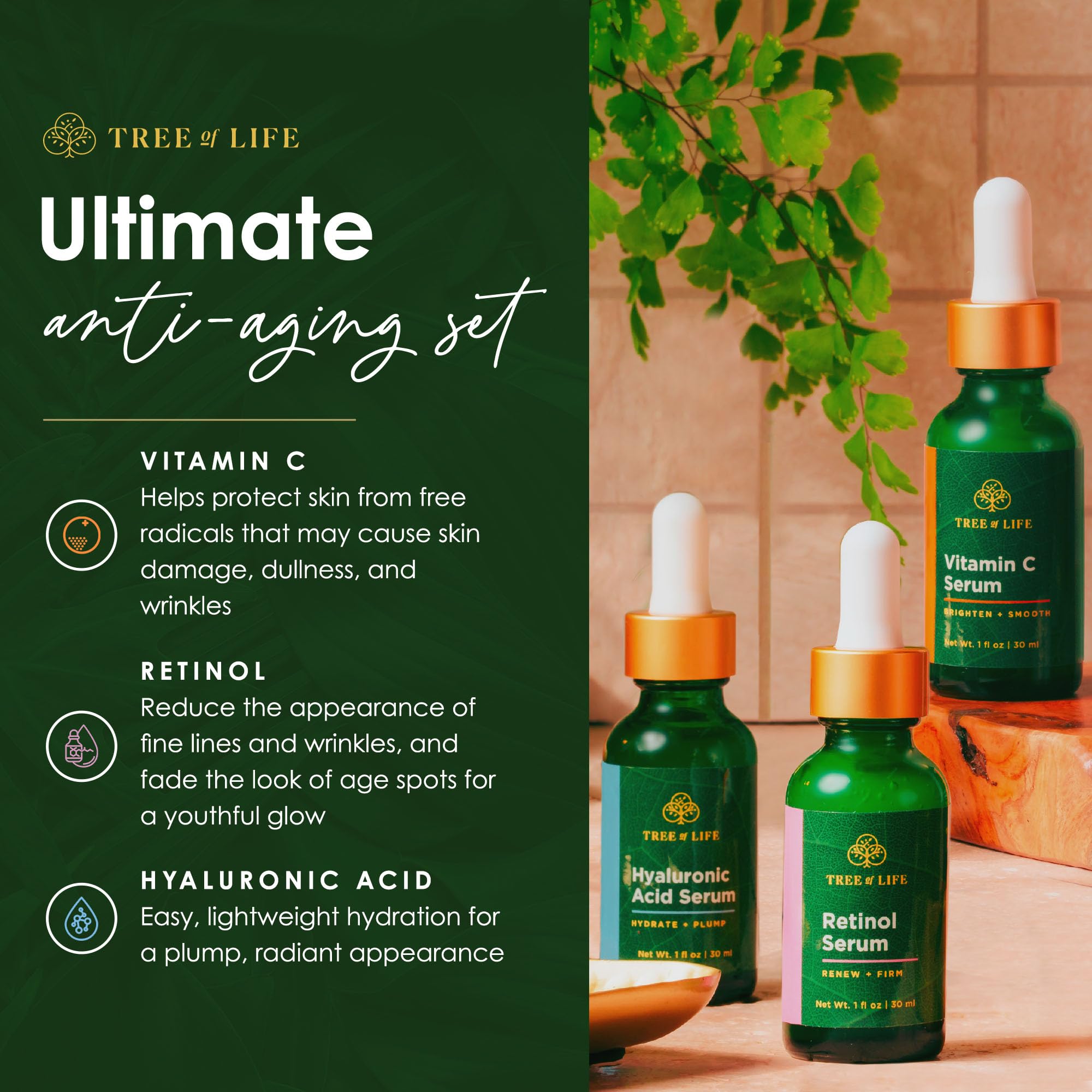 Tree of Life serums applied on hand showing fast-absorbing texture.