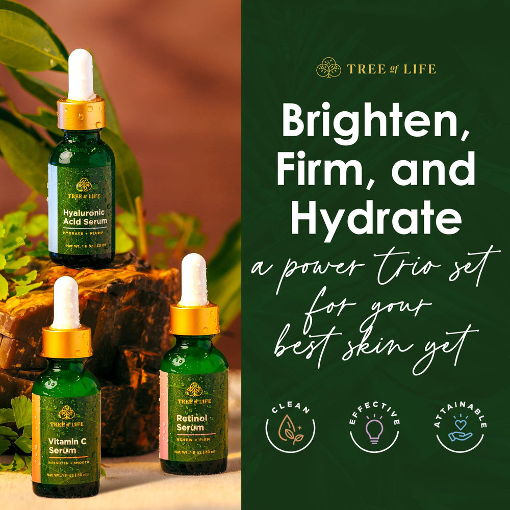 Tree of Life vitamin C serum bottle close-up highlighting brightness potential.