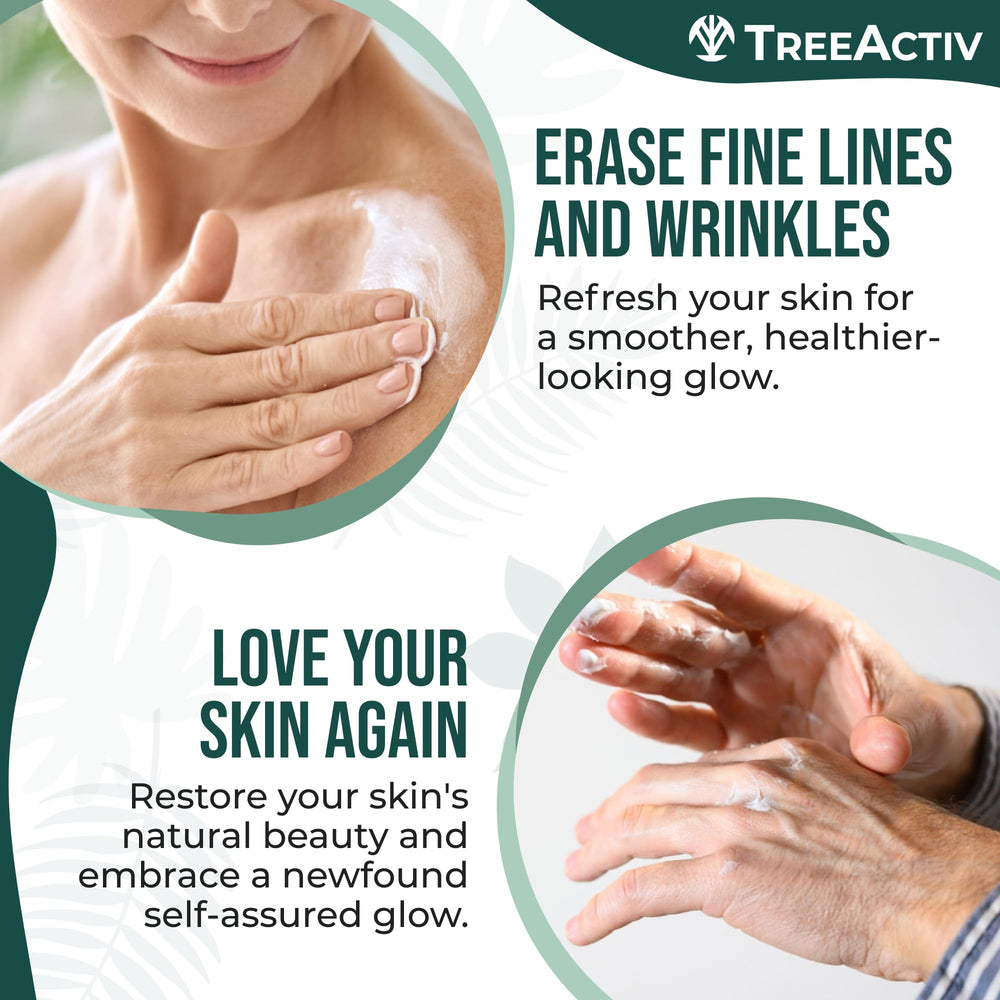 TreeActiv Crepey Skin Repair Cream applied on neck area for smoother look.