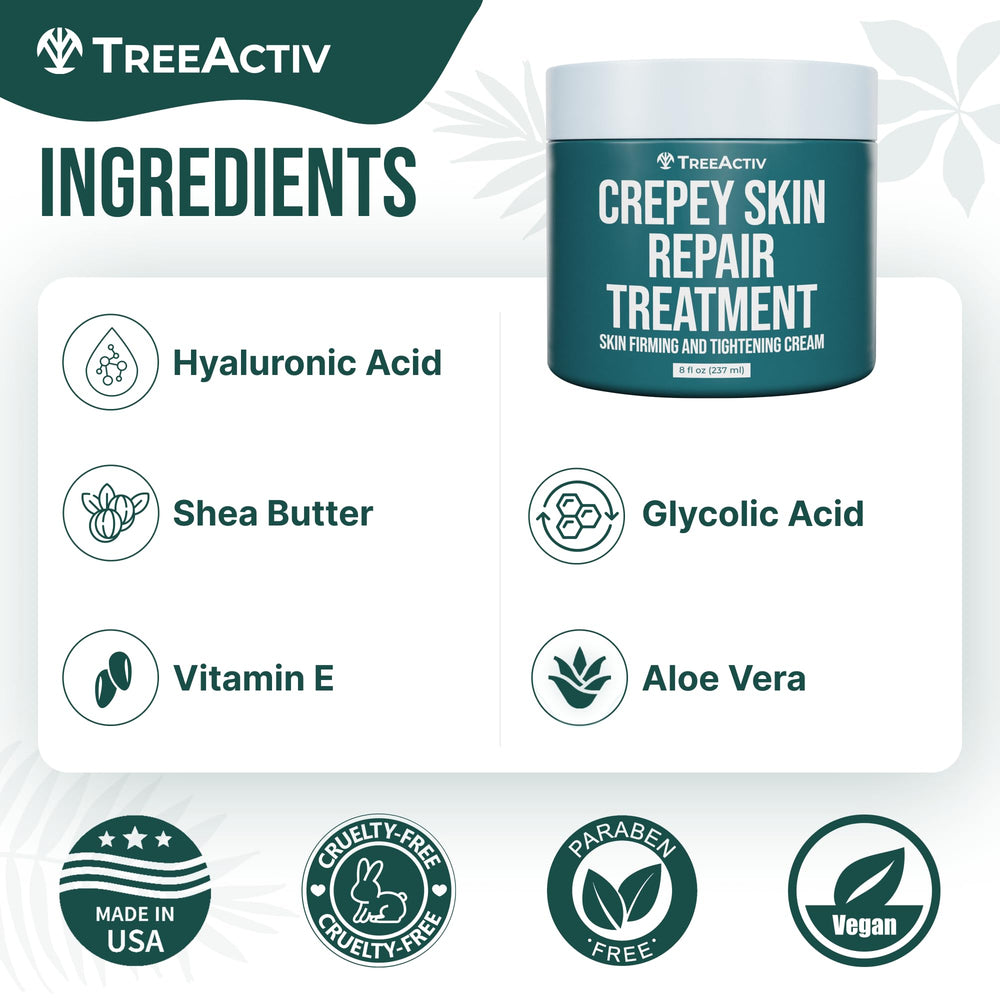TreeActiv Crepey Skin Repair Cream shea butter rich formula illustration.
