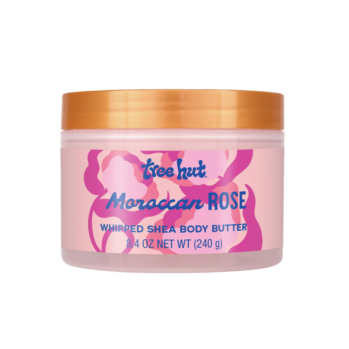 Tree Hut Moroccan Rose whipped butter jar close-up for fast, non-greasy hydration.