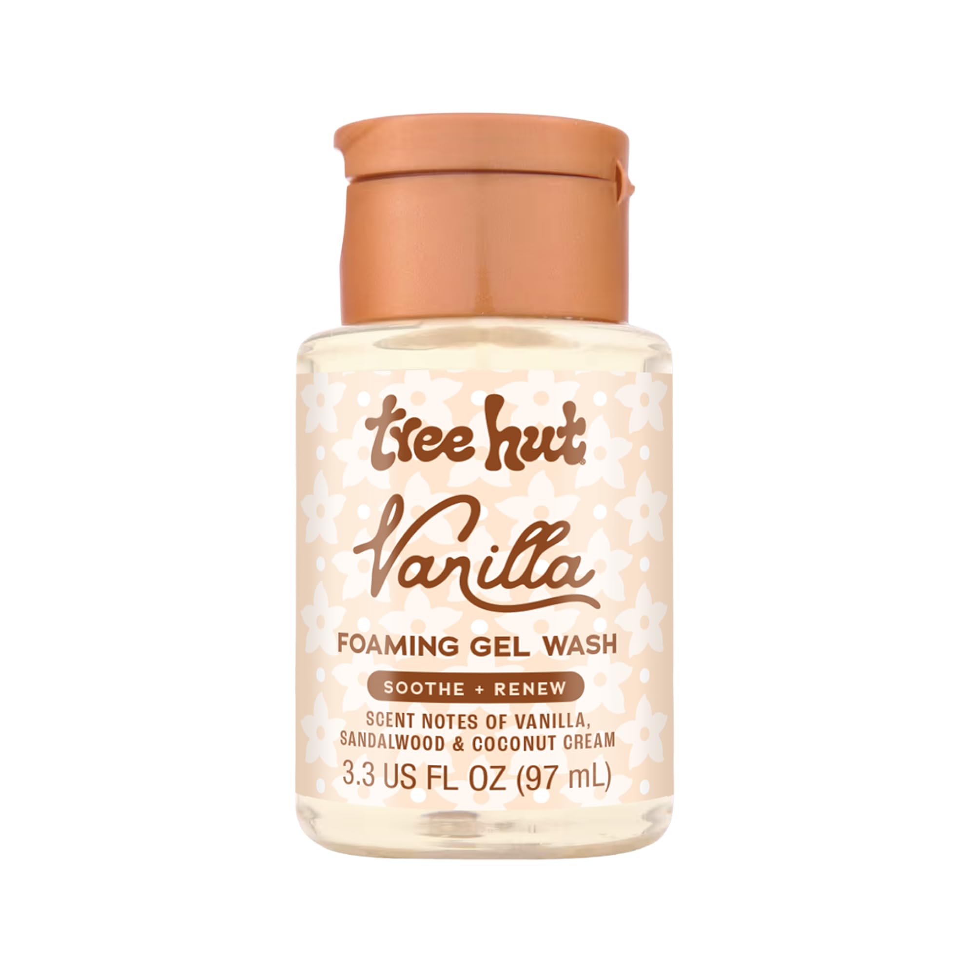 Tree Hut Vanilla Foaming Gel Wash bottle with creamy lather for soft skin.