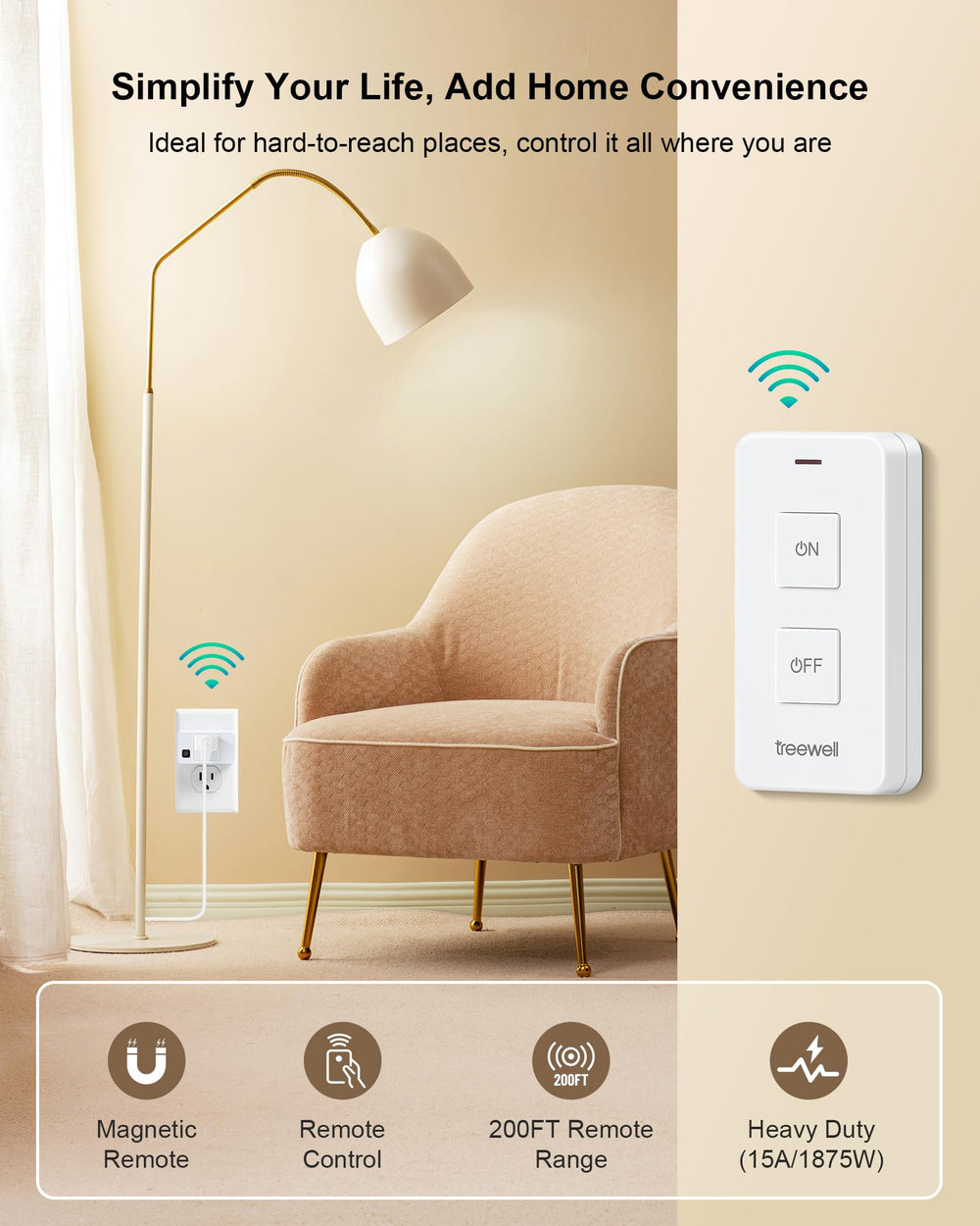 TREEWELL long-range remote works through walls to control lamps from across the room