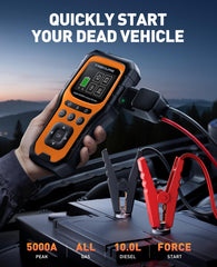 TREKURE 5000A jump starter portable unit side view showing strong start power.