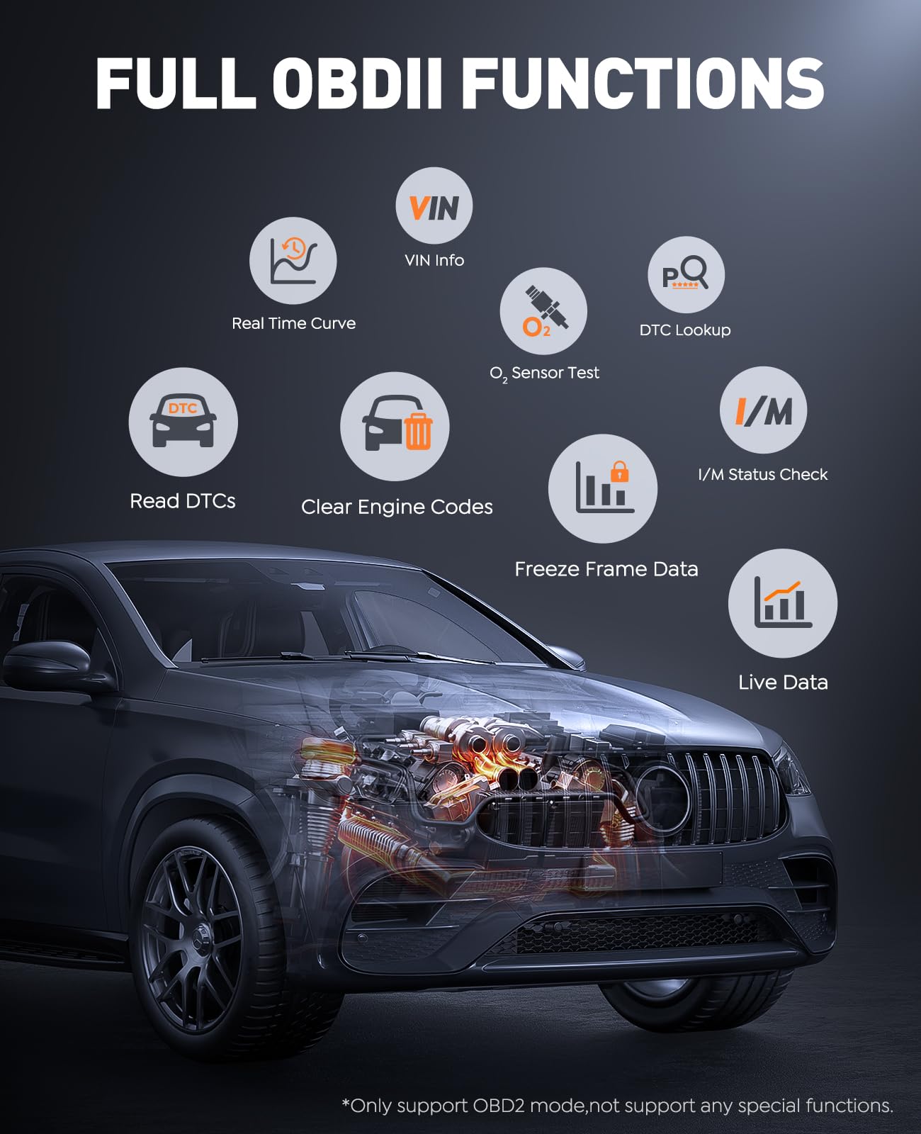 TREKURE diagnostics tool displays live data and VIN information clearly.