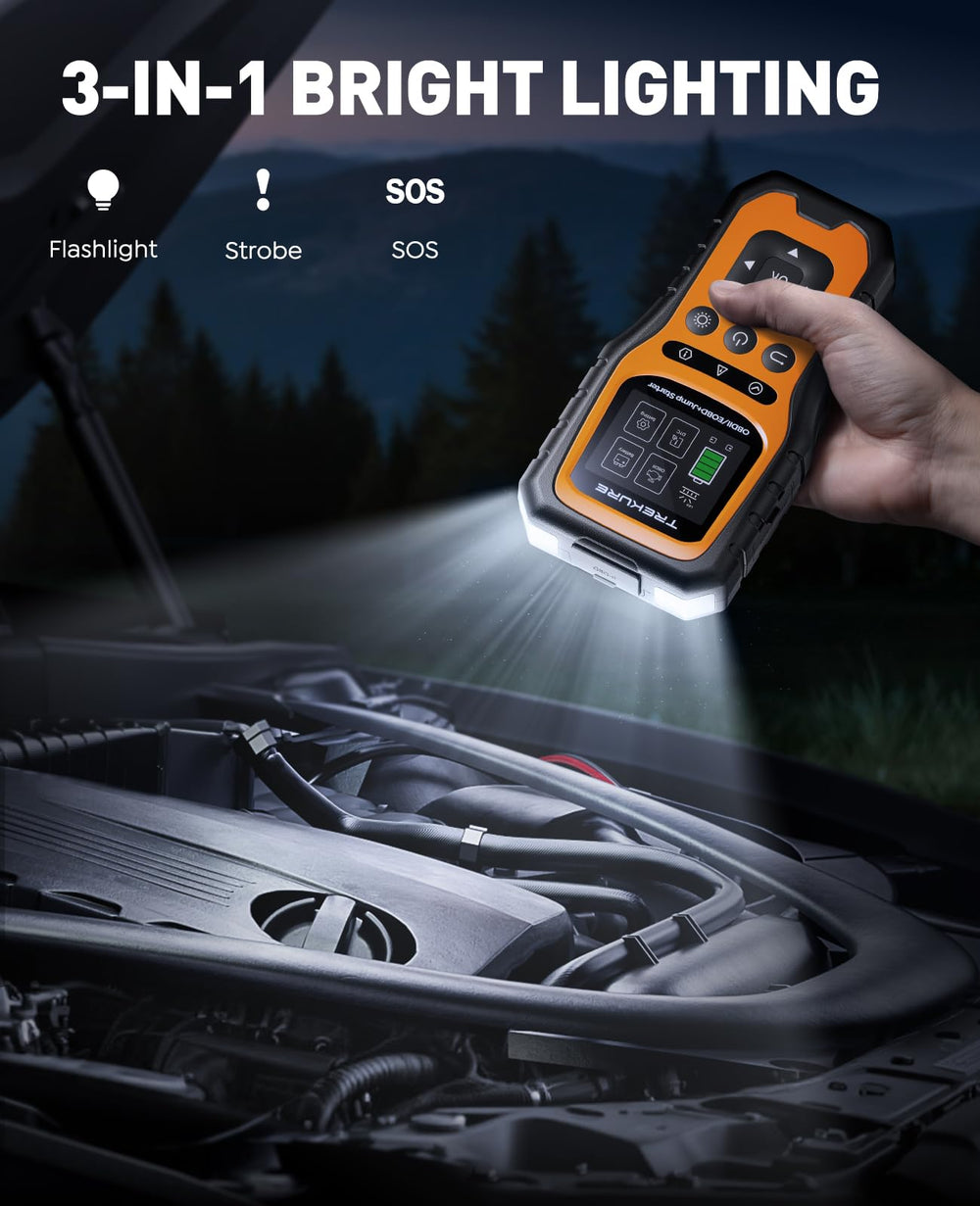 TREKURE emergency LED light with SOS mode for roadside visibility.