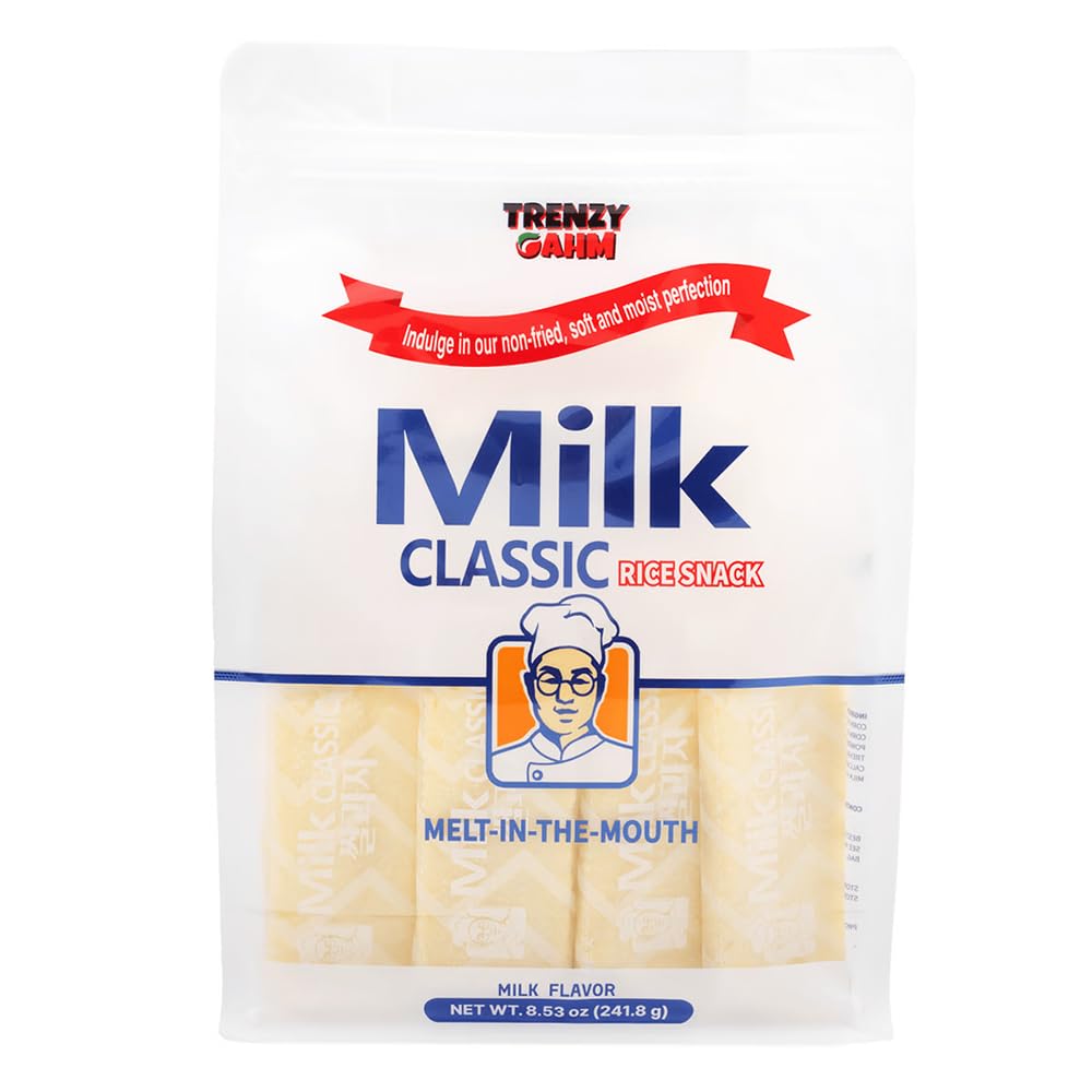 TRENZY GAHM Milk Classic Rice Crackers packaging close-up for on-the-go snacking.